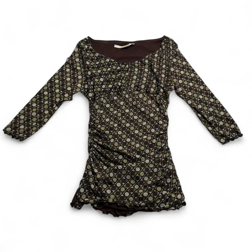 Max Studio green and brown top ruching Y2K 2000s office siren fairy core Size M